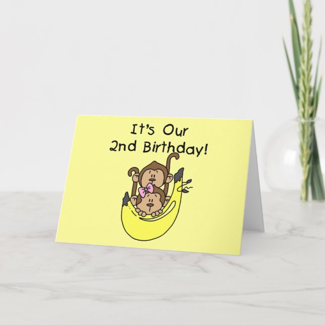 Twins Monkey Boy and Girl 2. Geburtstag Karte (Vorderseite)