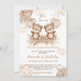Twins Niedlich Boho Bear Baby Shower Einladung