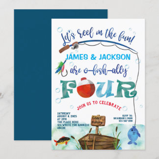 Twins O-fish-ally Little Fisherman 4. Geburtstag Einladung