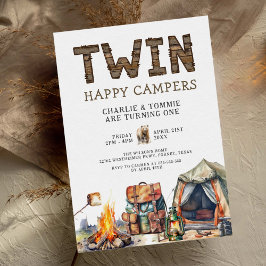 Twins One Happy Camper Rustic 1. Geburtstag Einladung