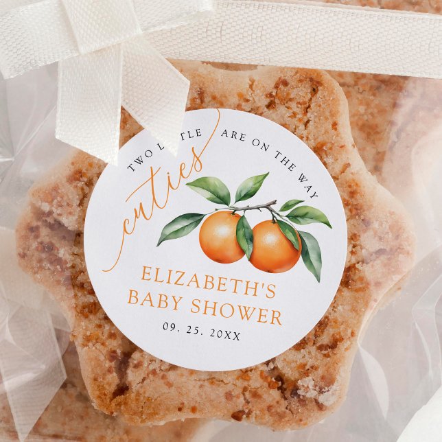 Twins Orange Baby Shower Runder Aufkleber (Von Creator hochgeladen)