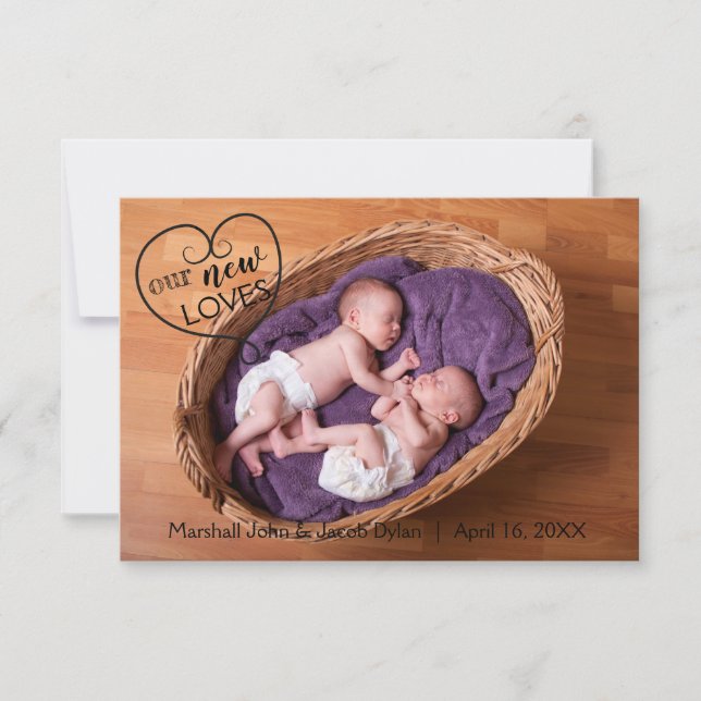 Twins Our New Loves - 3x5 Faire-part de naissance (Devant)