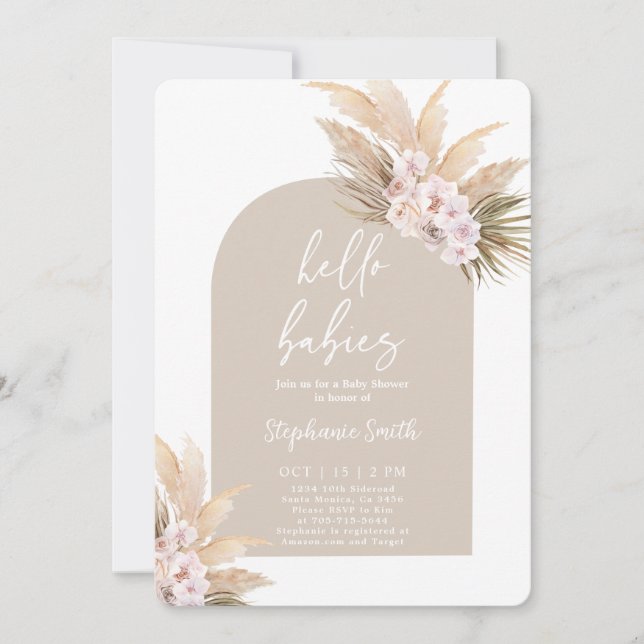 Twins Pampas Grass Baby Shower Einladung (Vorderseite)