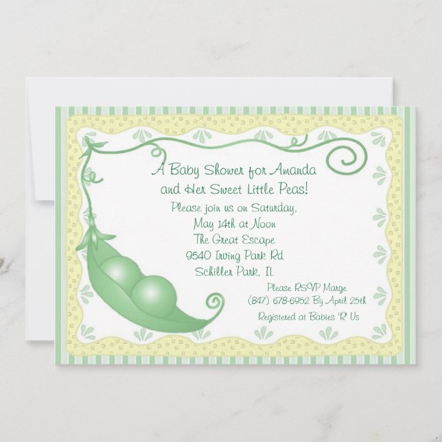 Twins Peas in the Pod Baby Shower Invitations (Devant)