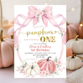 Twins Pink Bow Coquette Little Pumpkins Geburtstag Einladung