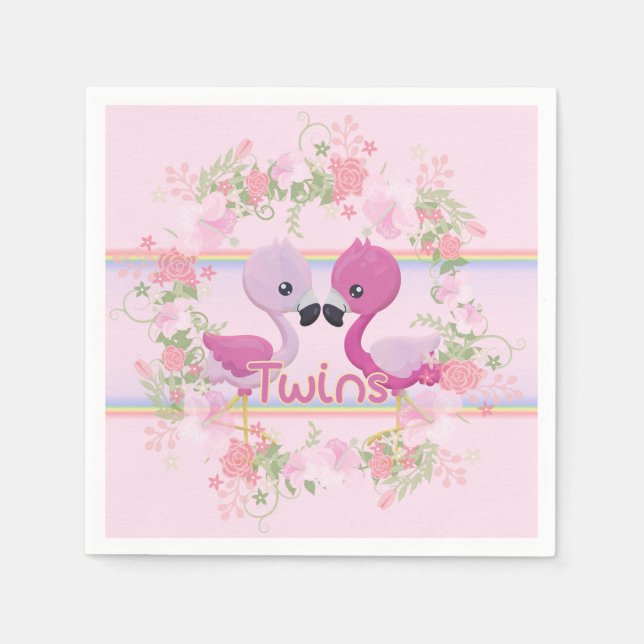 Twins Pink Flamingo Baby Dusche Serviette (Vorderseite)