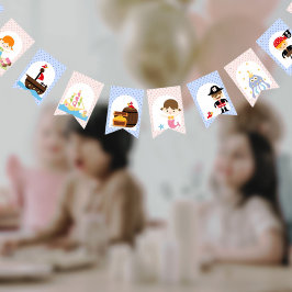 Twins Pirate Mermaids pink blue boy girl birthday Wimpelkette