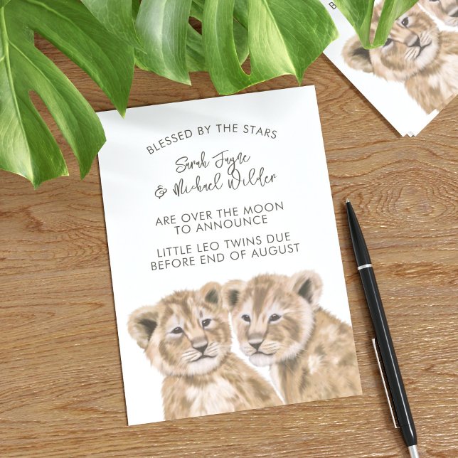 Twins Pregnancy Announctions Cards Baby Lion Cubs Einladung (Von Creator hochgeladen)