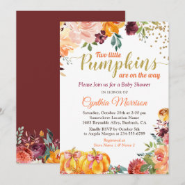 Twins Pumpkin Baby Dusche Burgundy Fall Floral Einladung