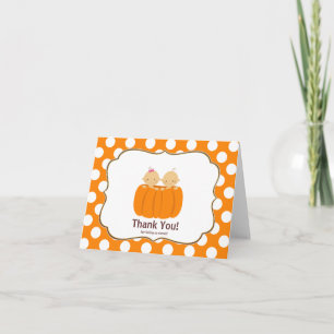 Twins Pumpkin Vielen Dank Note Card Girl Boy Dankeskarte