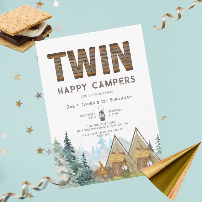 Twins Rustic One Happy Camper Einladung zum Geburt (Von Creator hochgeladen)