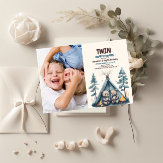 Twins Rustic One Happy Camper Geburtstag Einladung