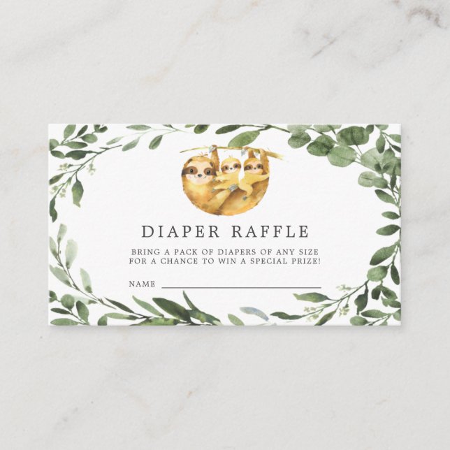 Twins Sloth Diaper Raffle Babyduschkarte Begleitkarte (Vorderseite)