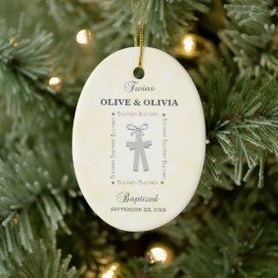 Twins Taufe auf gelben 2 Kreuzen Personalisiert Keramik Ornament