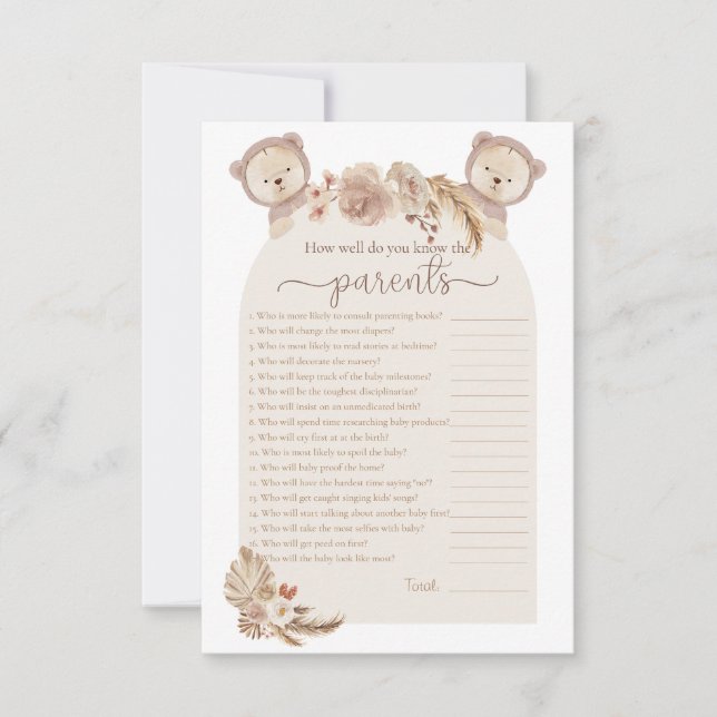 Twins Teddy Bär, der das Parents Shower Game kennt Einladung (Vorderseite)