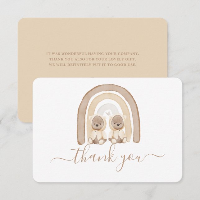 Twins Teddy Bear et Rainbow carte de remerciements (Devant / Derrière)