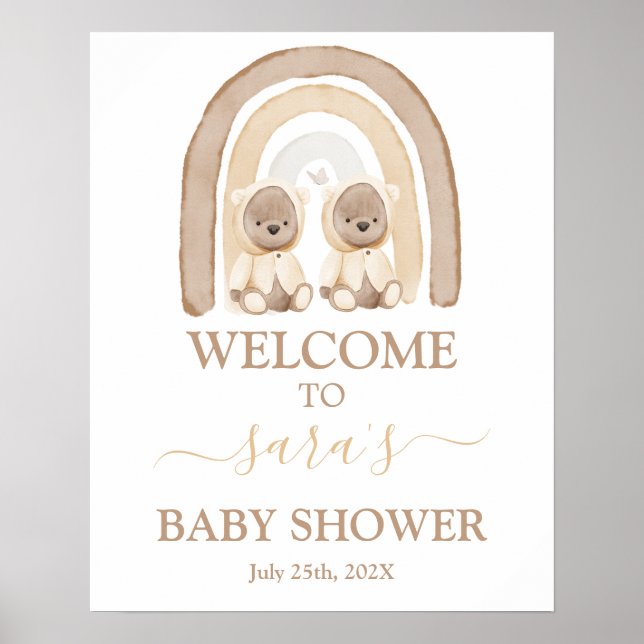Twins Teddy Bear Rainbow Baby Duschbox Begrüßungsz Poster (Vorne)