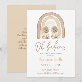Twins Teddy bear Rainbow Baby shower Invitation