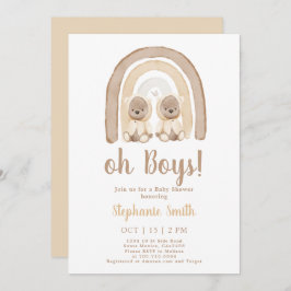 Twins Teddy bear Rainbow Baby shower Invitation