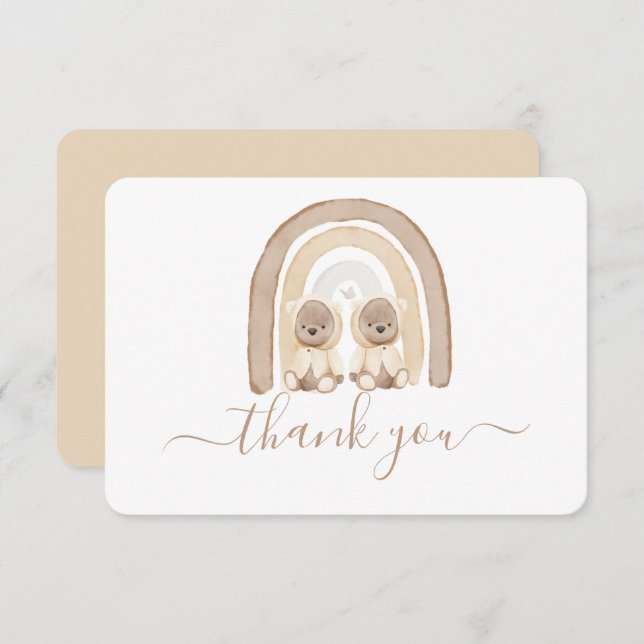 Twins Teddy Bear und Rainbow danke Karte (Vorne/Hinten)