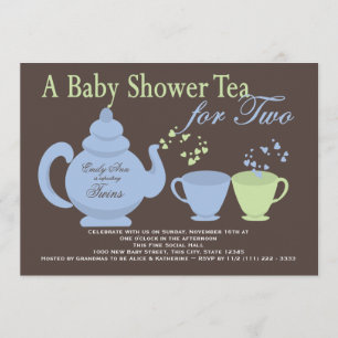 Twins Tee Party Blue Green Baby Dusche Einladung