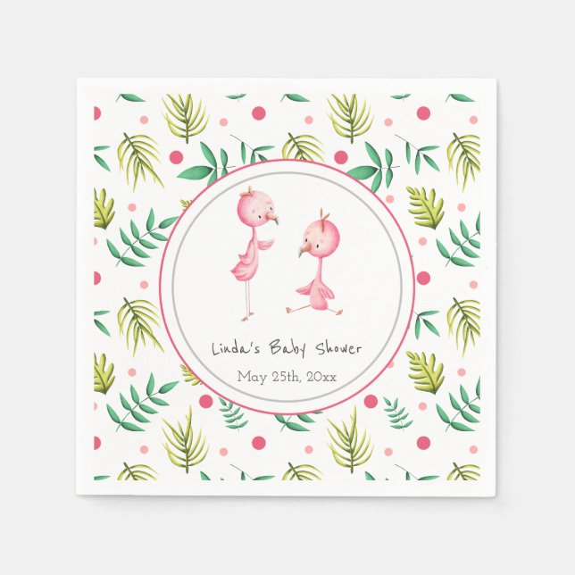 Twins Tropical Flamingo Personalisiert Baby Dusche Serviette (Vorderseite)