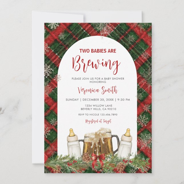 Twins Two Babies Are Brewing Baby Shower  Einladung (Vorderseite)