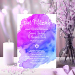 Twins Watercolor Lila Blue Star BAT MITZVAH Einladung<br><div class="desc">** Twins **Schöne religiöse jüdische Bat Mitzvah Einladungskarten. Helle Aquarellpastellfarben lila,  violett,  blau,  türkisblau mit David-Stern in Weiß. Moderne Drehbücher. 'Wird an die TORAH als Bar Mitzvah gerufen'. Perfekt für 12-jährige Tochter,  Mädchen. Einfach zu bearbeiten - einfach Ihre Informationen / Text hinzufügen.</div>