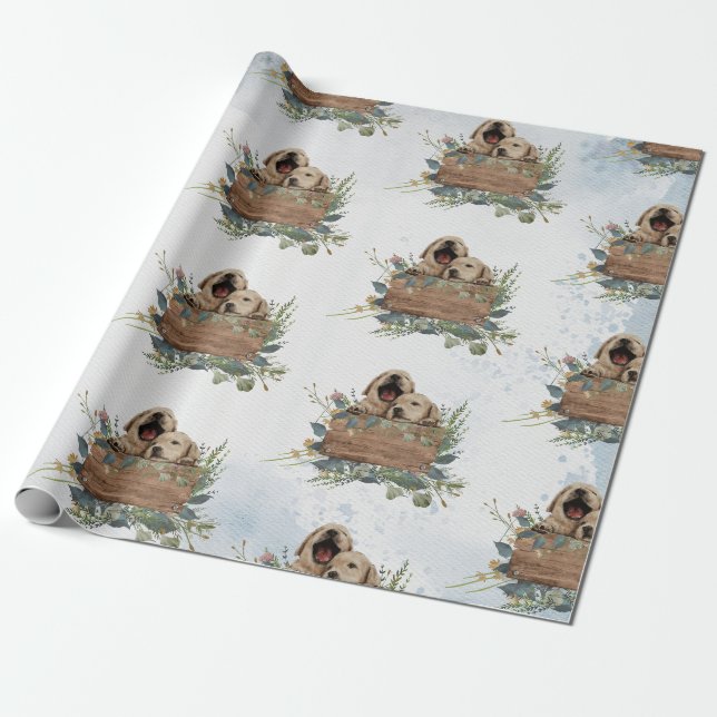 Twins Watercolor Puppies Baby Geschenkpapier (Ungerollt)