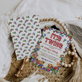 Twins Woodland Animals Rustic Baby Shower Einladung