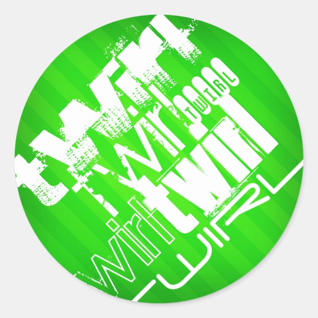 Twirl; Neon-grüne Streifen Runder Aufkleber (Vorderseite)
