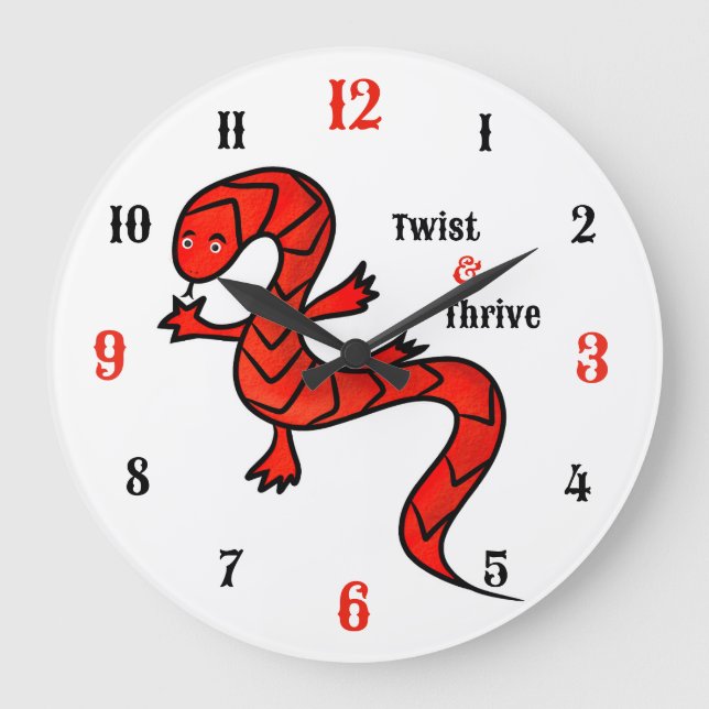 Twist & Thrive Roter Eidechsen Wanduhr (Vorderseite)
