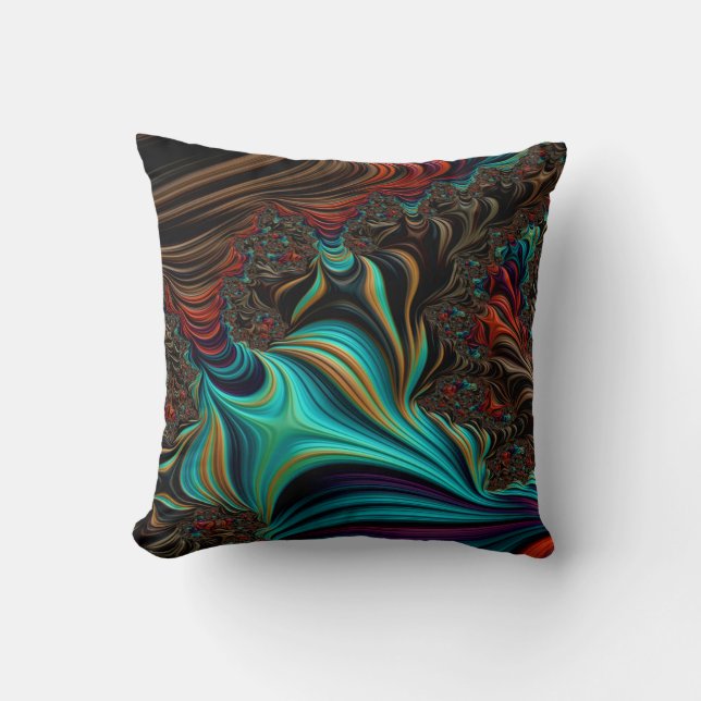 Twisted Aquamarin Nautical Beach Vibe Fraktal Art Kissen (Vorderseite)