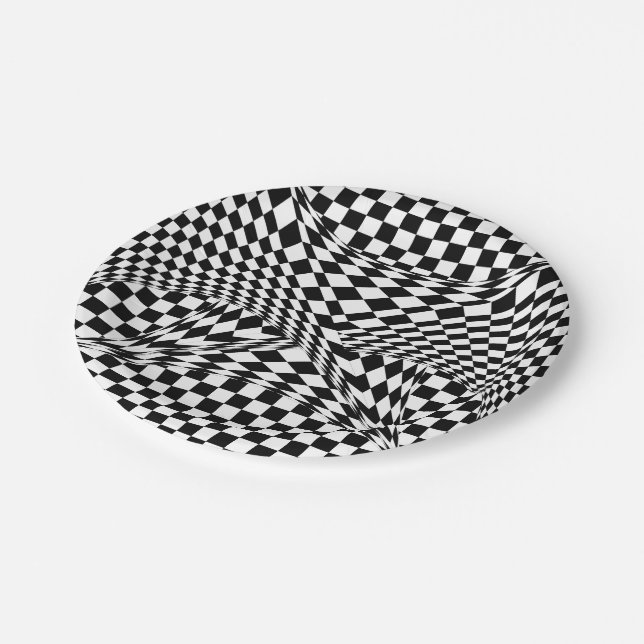 Twisted Schachbretts von Kenneth Yoncich Pappteller (Schrägansicht)