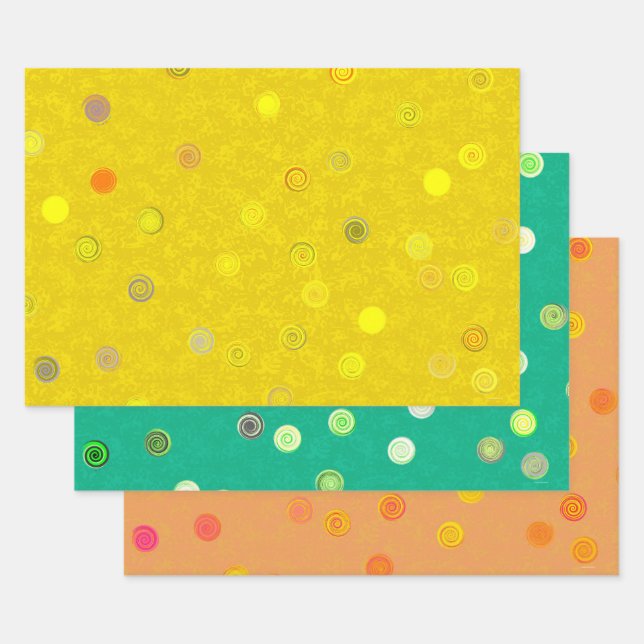 Twisty Polka Dot Spirals Dreifarbiges Geschenkpapi Geschenkpapier Set (Set)