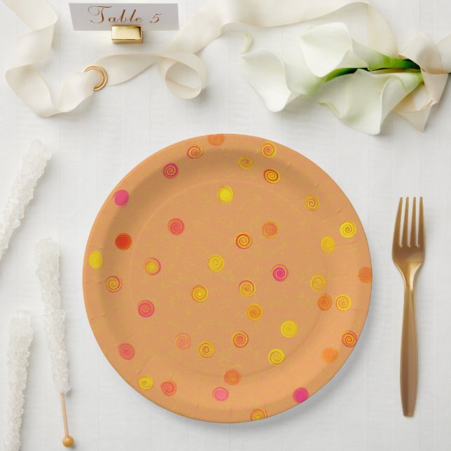 Twisty Polka Dot Spirals Orange Paper Party Plates Pappteller (Hochzeit)