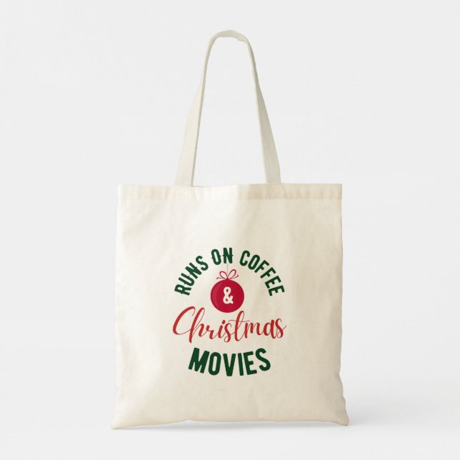 Twitter auf Kaffee und Weihnachtsfilme Typografie Tragetasche (Rückseite)