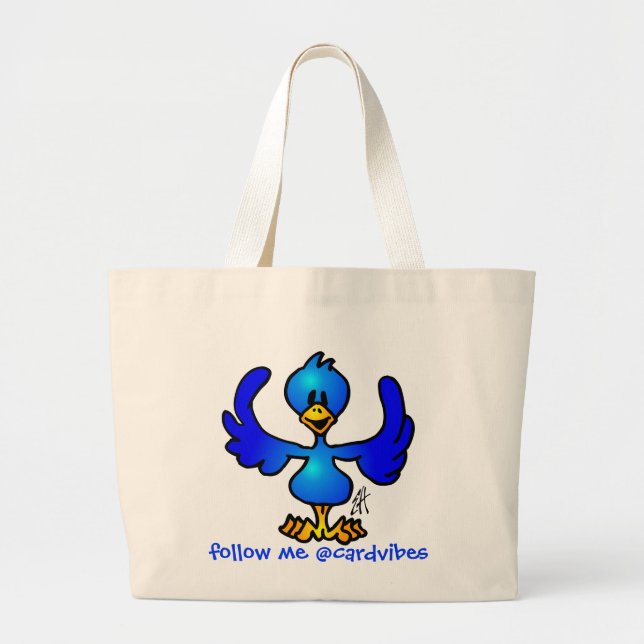Twittering Blau Vogel Jumbo Stoffbeutel (Vorne)