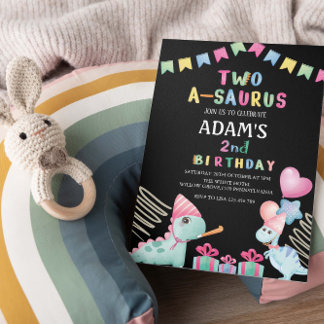 Two-a-Saurus 2. Geburtstag Schwarzes Party Dinosau Einladung