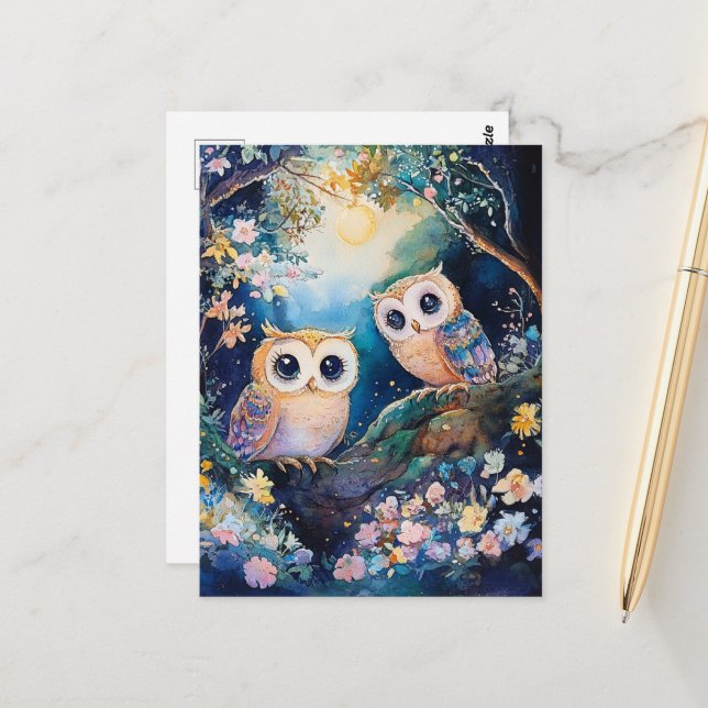 Two adorable owls postkarte (Vorderseite/Rückseite Beispiel)