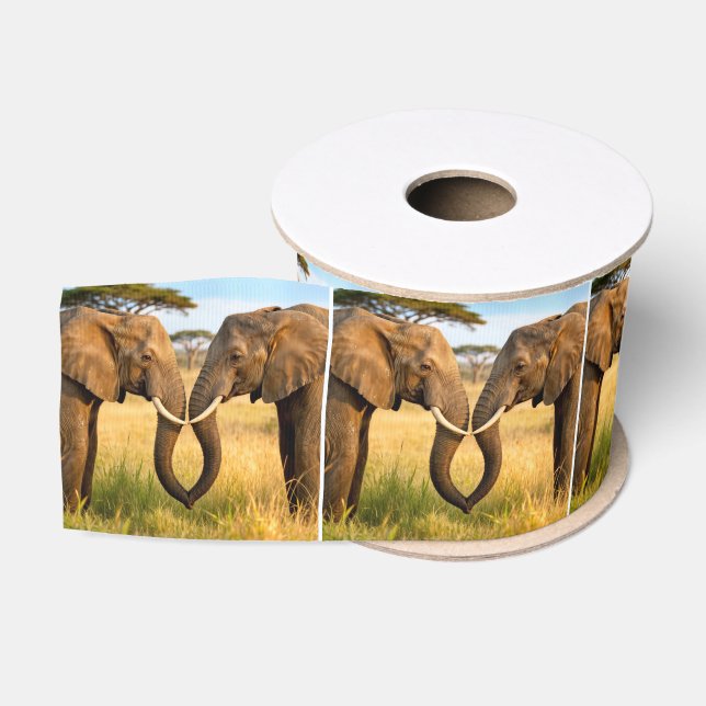 Two African Elephants In Savannah Grass Ripsband (Spule)