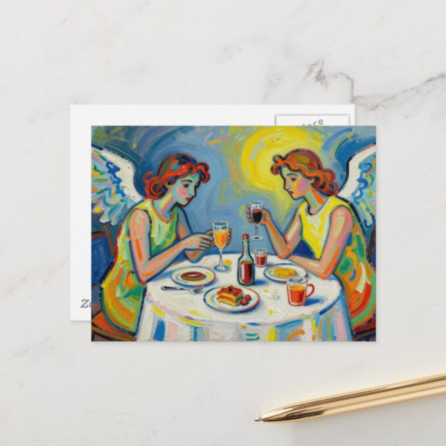 Two Angels Share a Meal Postkarte (Vorderseite/Rückseite Beispiel)