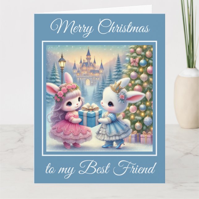 Two Baby Bunnies Best Friends Weihnachten Karte (Vorderseite)