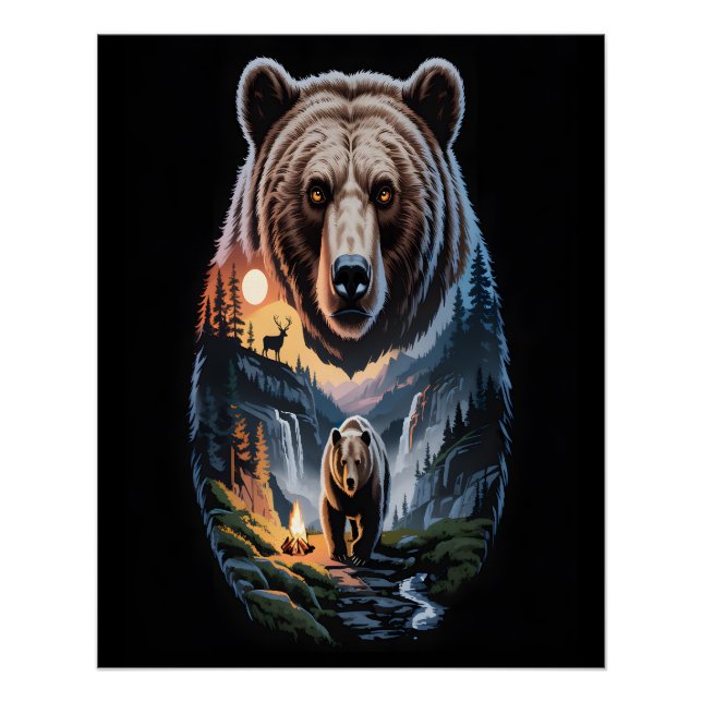 Two bears in the forest dark 2 poster (Vorderseite)