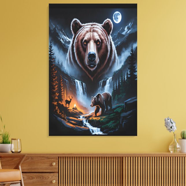 Two bears in the forest dark 4 leinwanddruck (Insitu (Wohnzimmer))