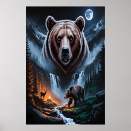 Two bears in the forest dark 4 poster