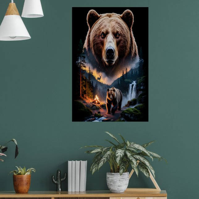 Two bears in the forest dark 5 poster (Wohnzimmer 1)