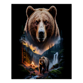Two bears in the forest dark 5 poster