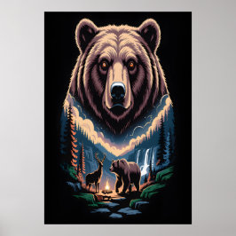 Two bears in the forest dark poster
