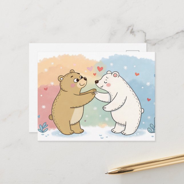 Two Bears One Heart Postkarte (Vorderseite/Rückseite Beispiel)